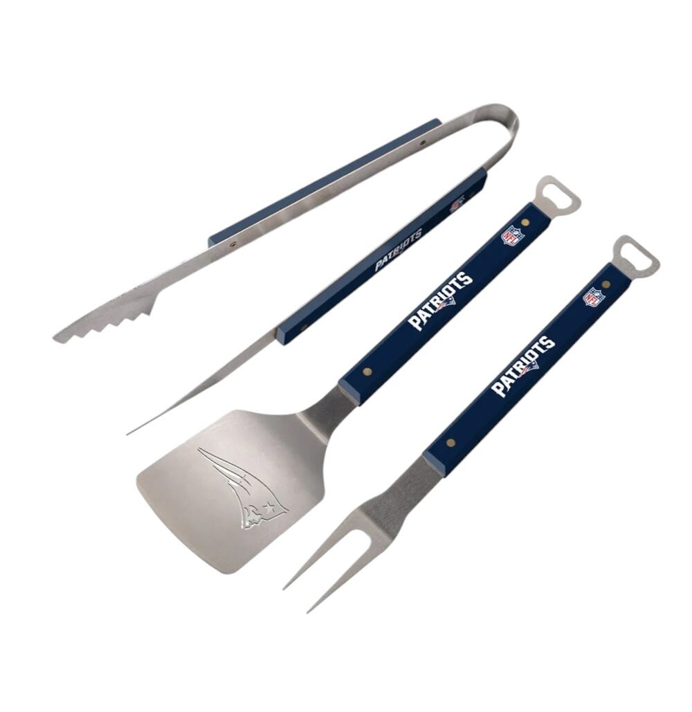 NFL New England Patriots 3 Piece Grill Set Spatula Fork Tongs + Bottle Openers